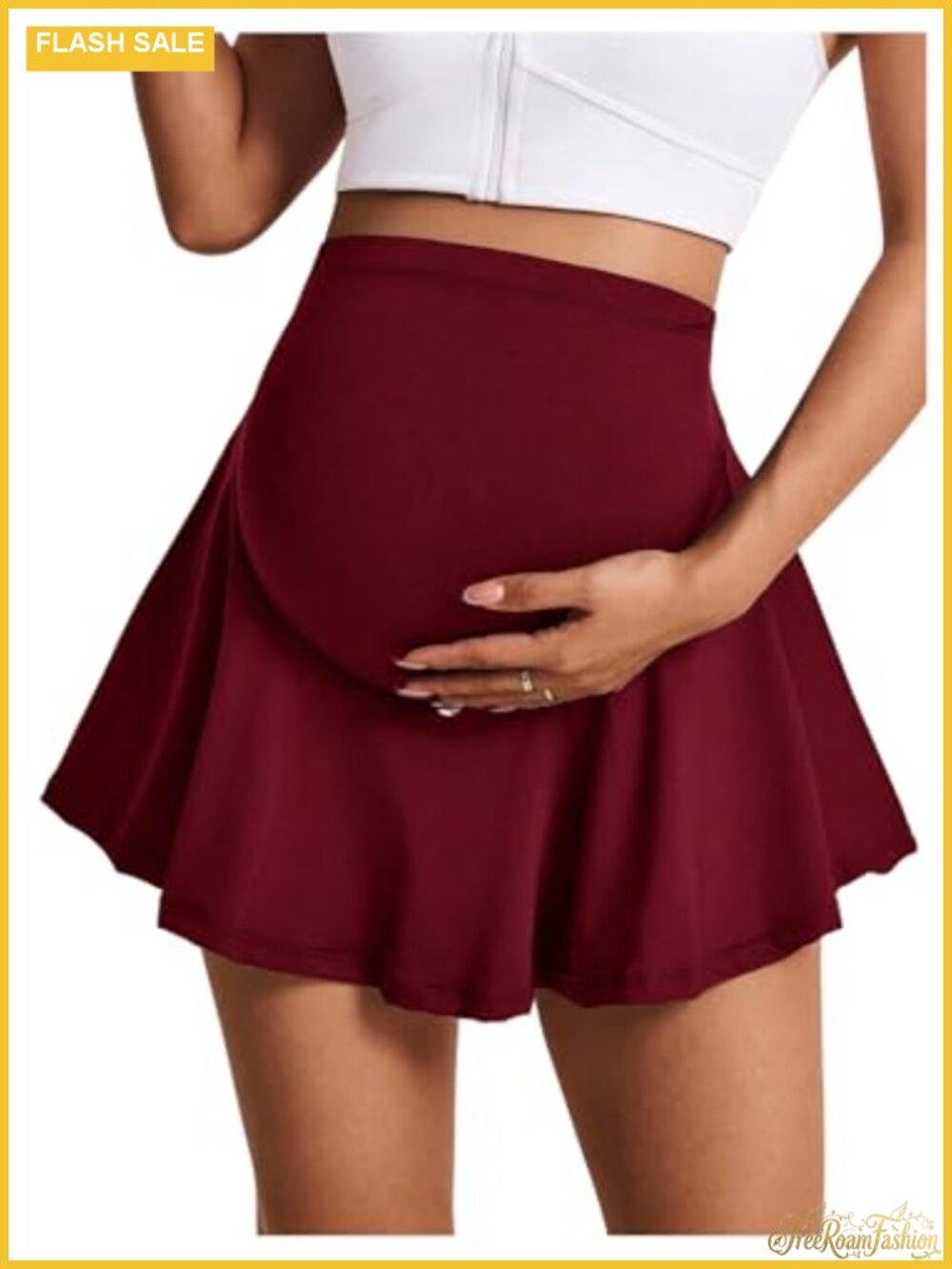 Maternity Skirt Ruffle Over Belly High Waist Skort Built-in Shorts